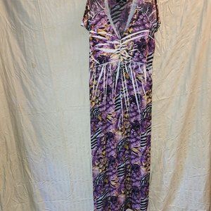 IB Diffusion Womens Boho Purple Print short Sleeve Long Maxi Dress Size 1X